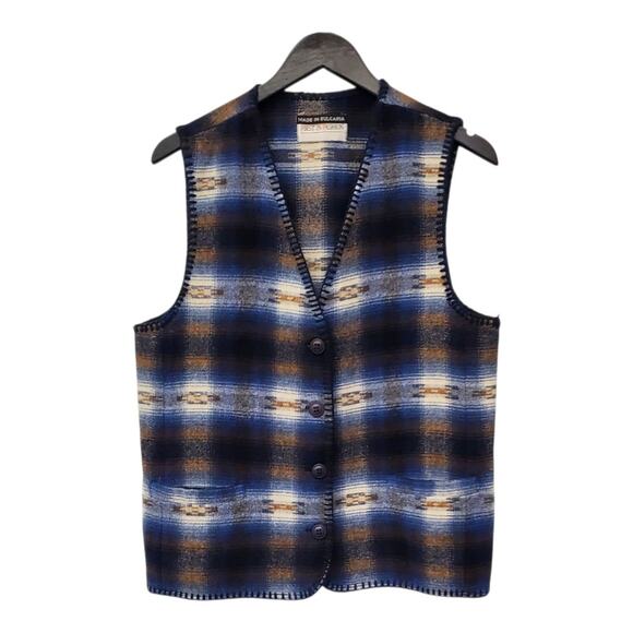 First In Fashion Jackets & Blazers - First In Fashion Collectible Blue Plaid Wool Vest Large